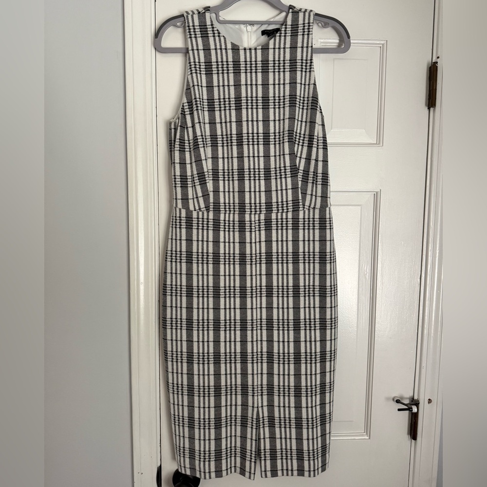 Ann Taylor Petite Black and White Plaid Sheath Dress SZ 8P